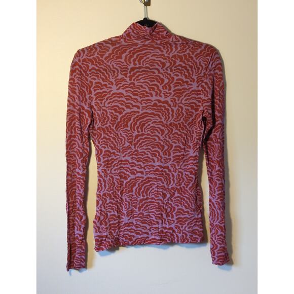 RTR A.L.C James Red Pink Print Turtleneck Long Sleeve Top Size Large pullover - Picture 7 of 11
